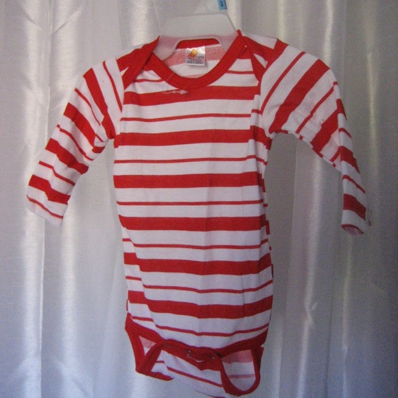 Holiday Red & White Striped Unisex Infant One Piece Body Suit Cotton Sz 3-6M NW - Picture 3 of 5
